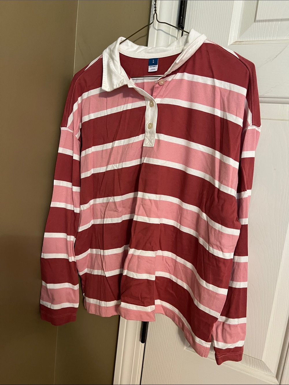 Old Navy Striped Rugby Polo in Burgundy, Pink and White